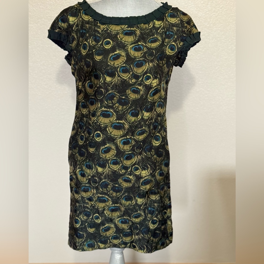 🦚Milly Of New York Silk Peacock Shift Dress with POCKETS